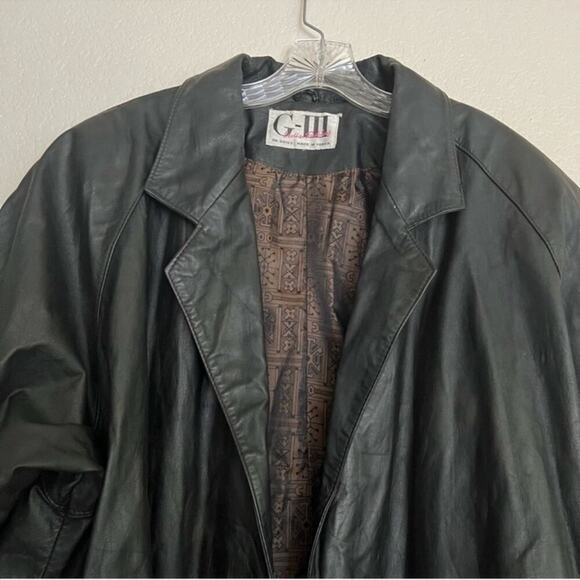 Vintage G-III Black Long Leather Trench‎ Coat Size: 10 - Picture 2 of 12